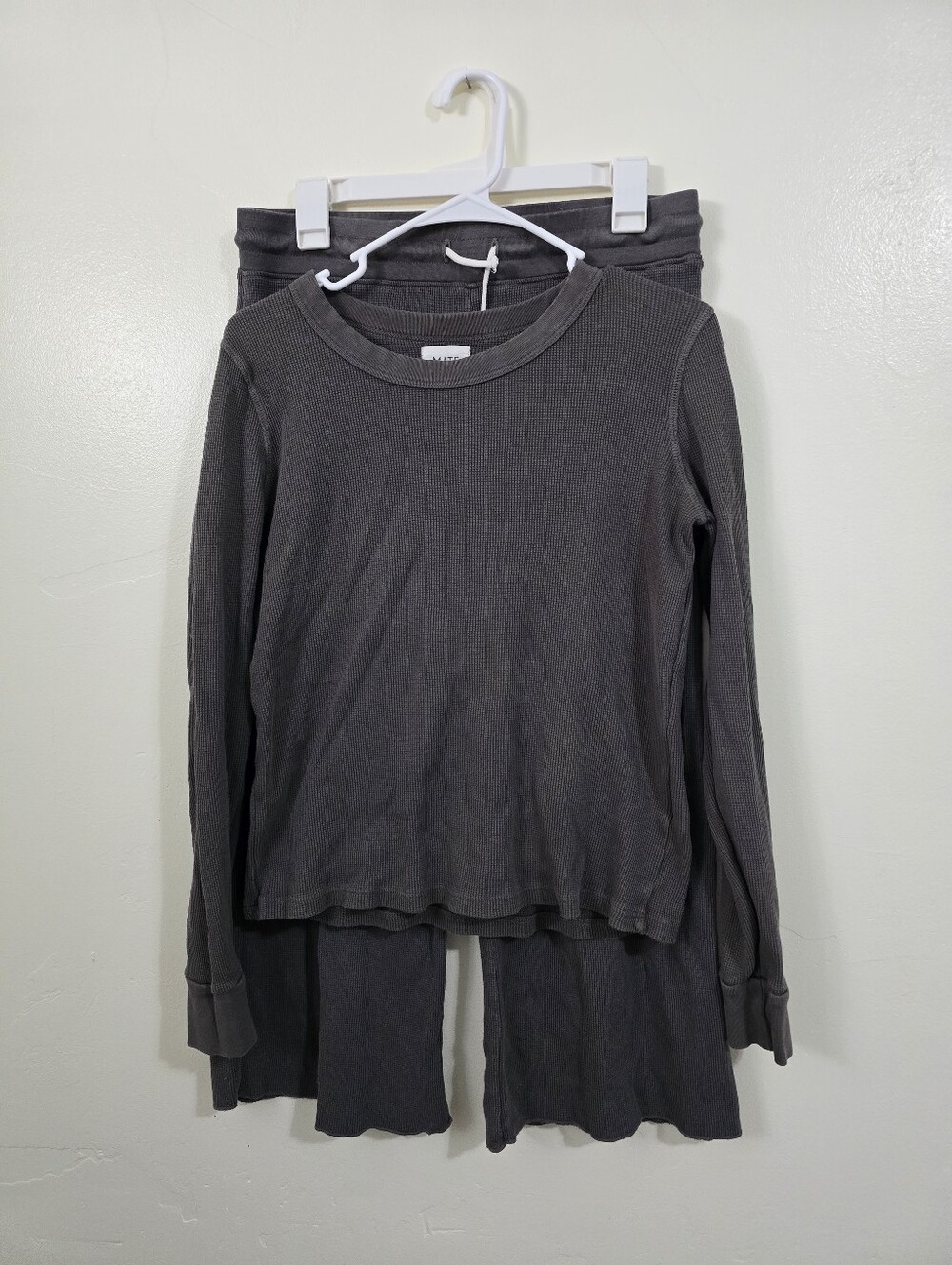 MATE The Label Grey Thermal Waffle Knit Set Womens Size M